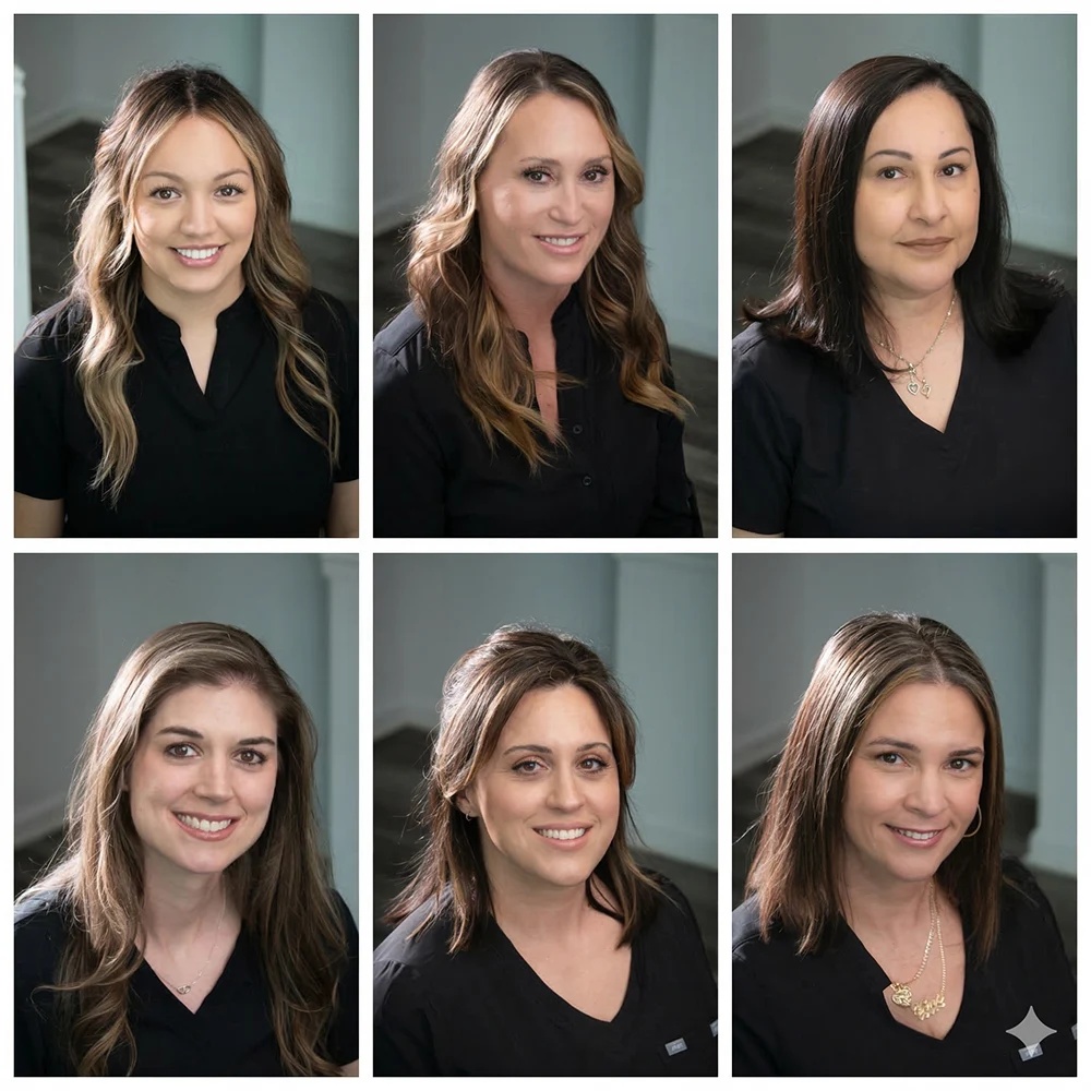 Multi-generational family in dental office, warm caring interaction, family dentistry scene