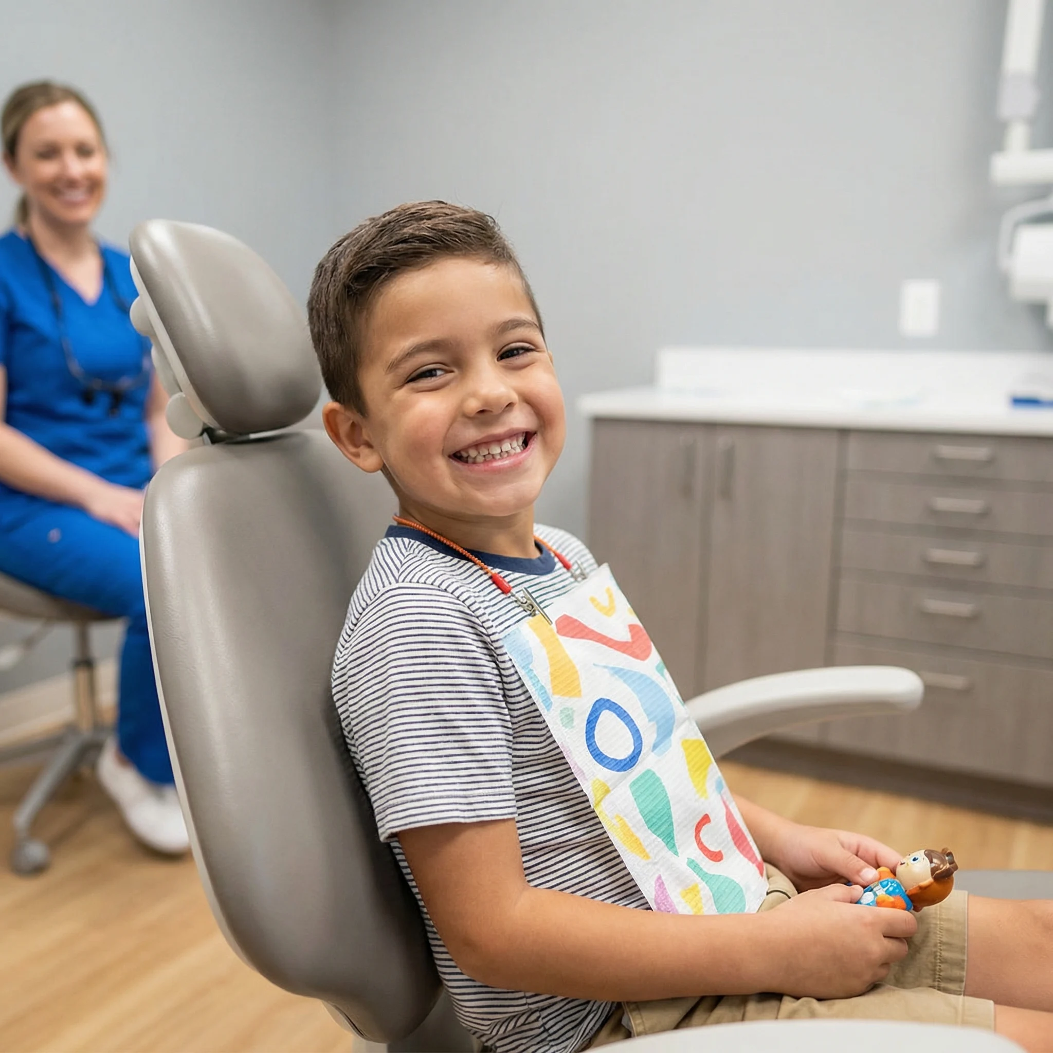 Happy confident child with bright healthy smile after successful pediatric dental visit in Dalton GA