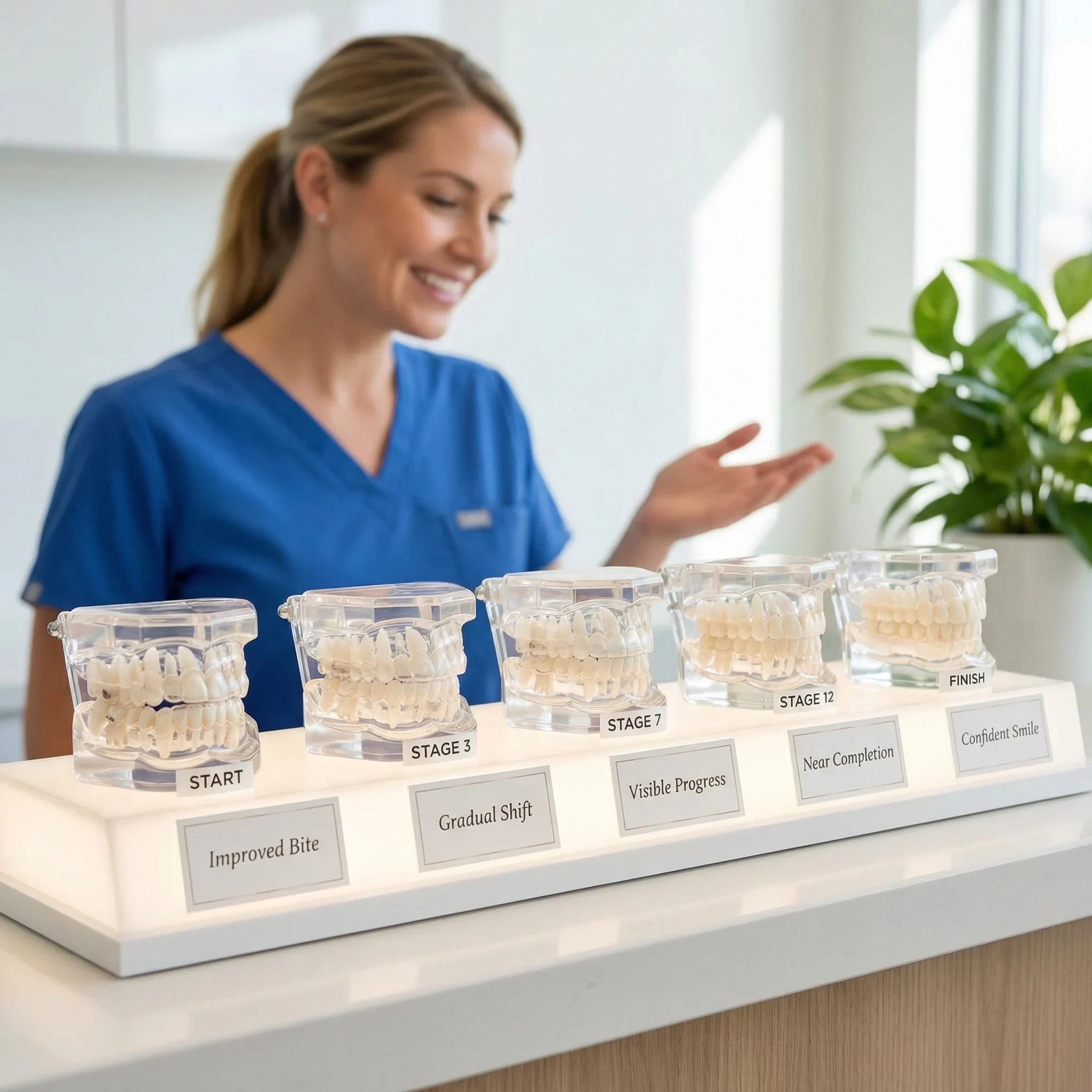 Timeline showing clear aligner treatment progression from start to finish Dalton GA