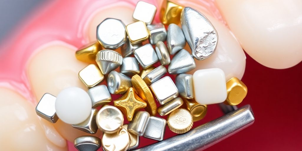 Photograph of different types of dental fillings.