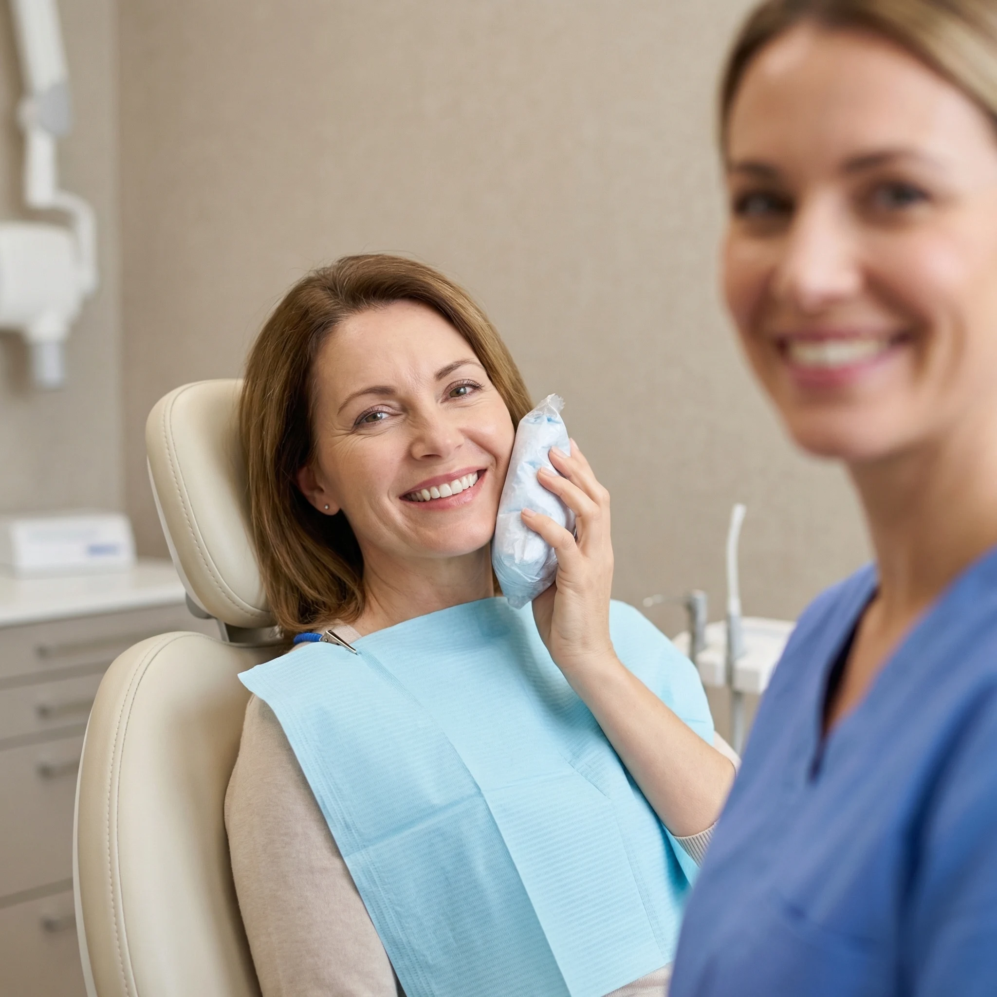 Happy relieved patient with bright healthy smile after painless tooth extraction procedure Dalton GA