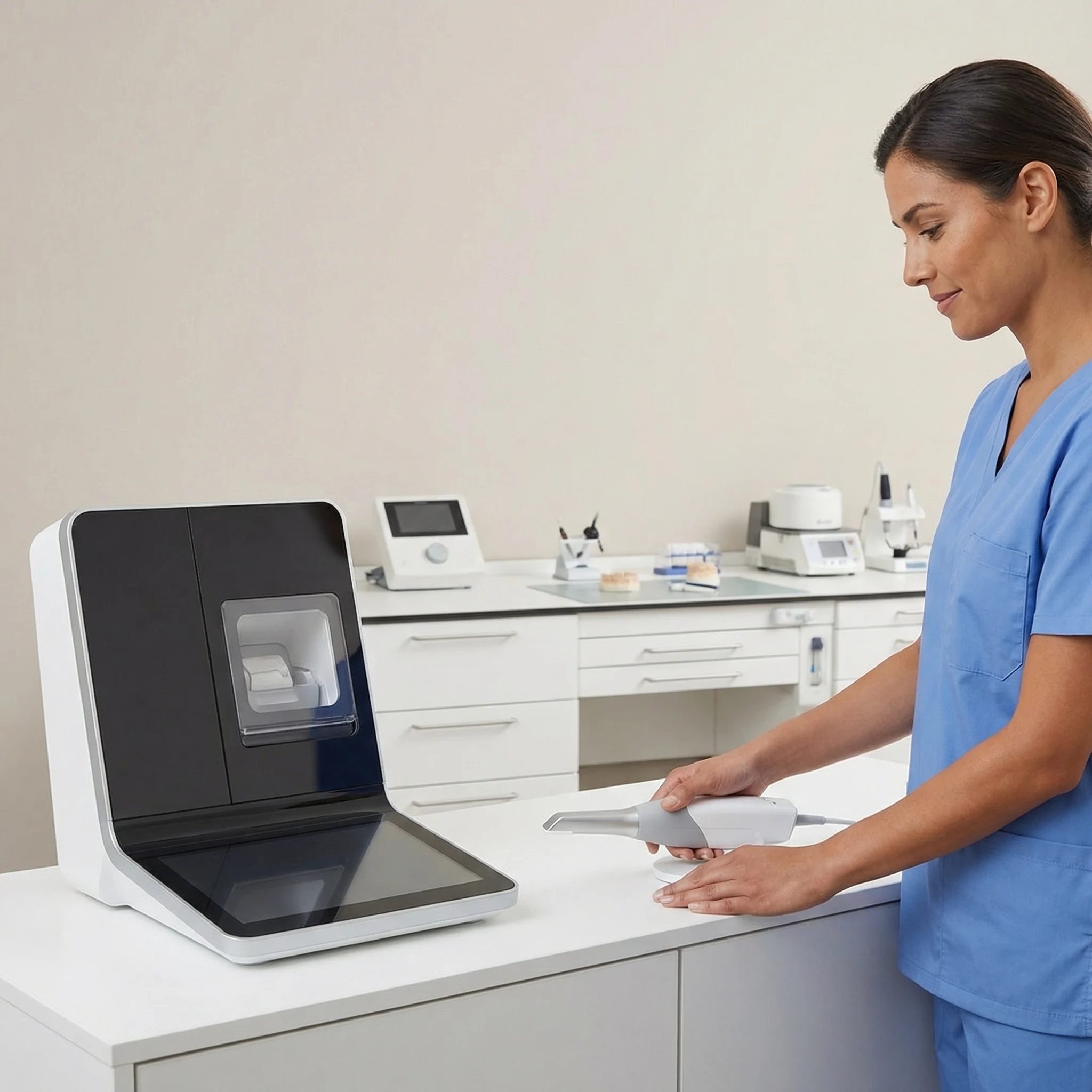 Modern dental technology display with CEREC machine digital scanner and dental lab equipment Dalton GA